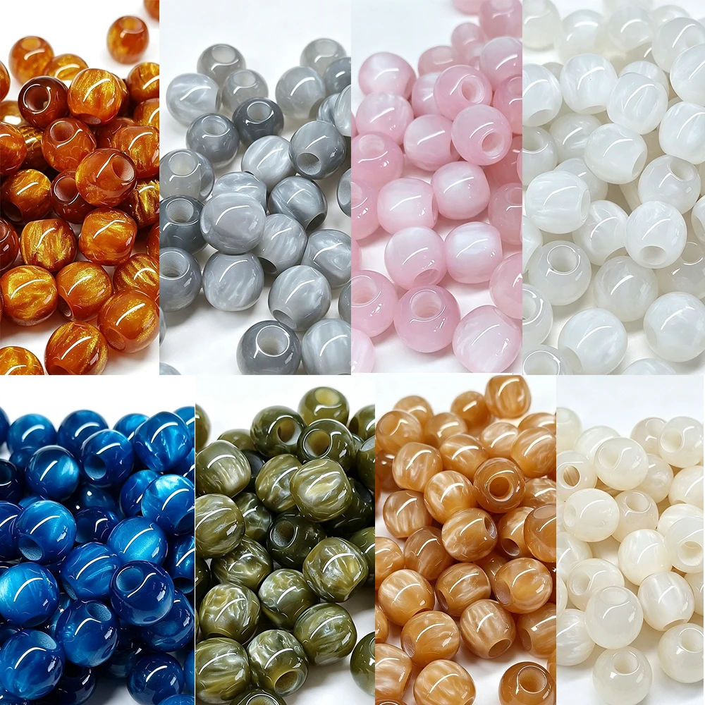 12 Pcs/Lot Flash Imitation Cat Eye Large Hole Circular Resin Beads DIY Pendant Necklace Bracelet Jewelry Making Accessories