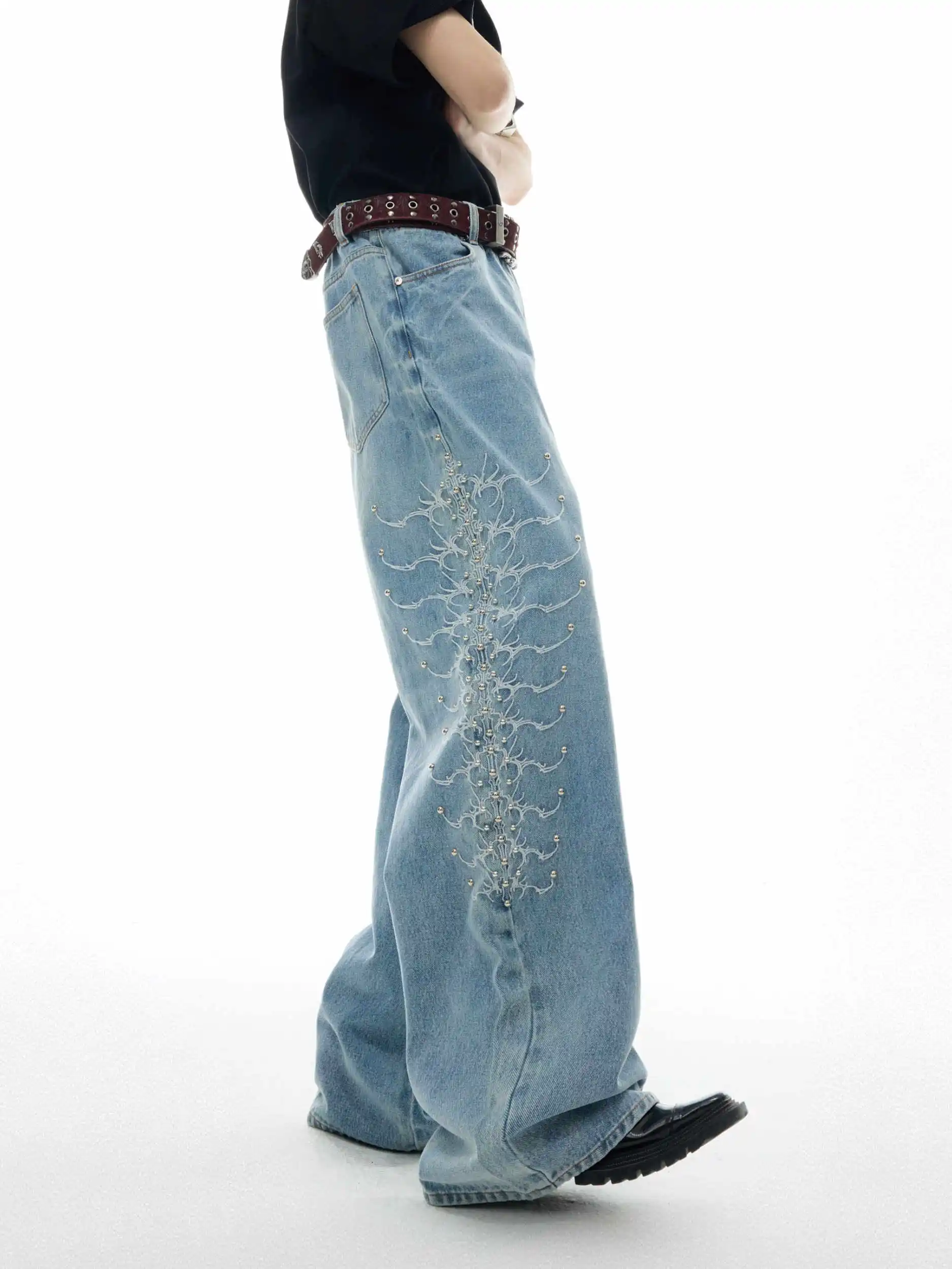 

Осень-зима 202, женские джинсовые длинные брюки в американском стиле ретро с вышивкой Y2K, мешковатые дизайнерские джинсы 2000-х годов, японские мужские джинсы в стиле Харадзюку