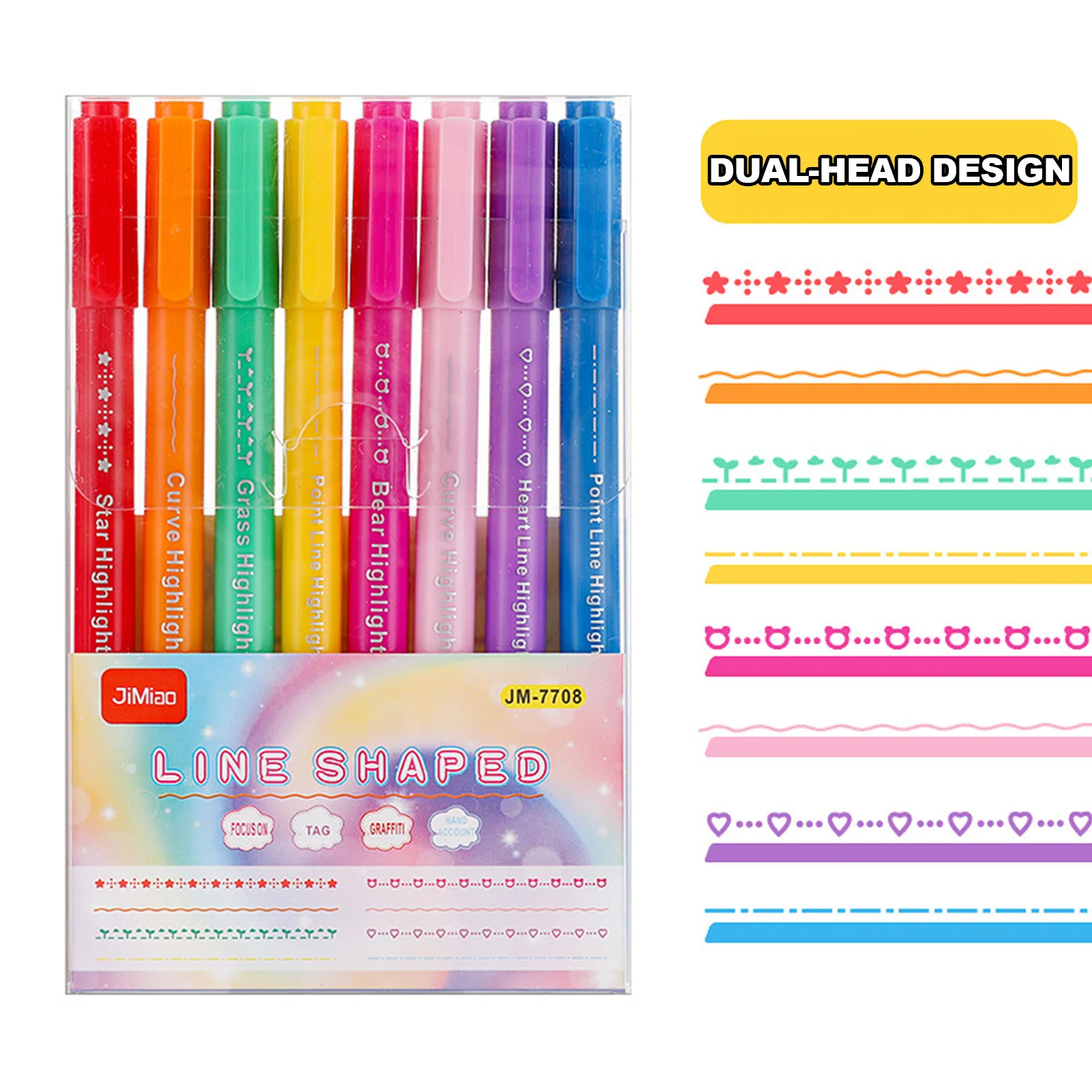 ปากกาลูกลื่นสองหัว 8 ชิ้น/ชุด ลายดอกไม้ ปากกาเขียนเส้นโค้ง ลายคลื่น สำหรับวาดภาพบนใบหน้า ร่างกาย อุปกรณ์เครื่องเขียนสำหรับโรงเรียนและสำนักงาน