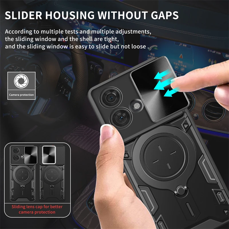 For Motorola Edge 40 Neo Case Slide Camera Lron Ring Protection Stands Kickstand Phone Case For Moto Edge 40 Neo 5G Back Cover