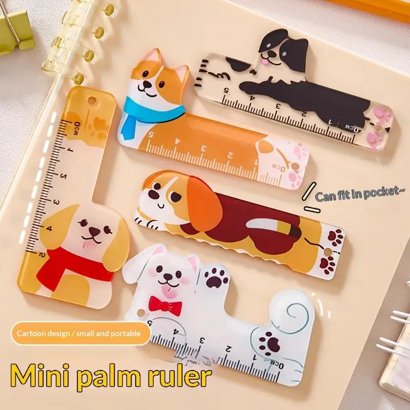 [J] 5Pcs 5cm Cartoon Animal Mini Plastic Rule Portable Bookmark Straight Ruler Pocket Measuring Tool Stationery Drawing Supplies