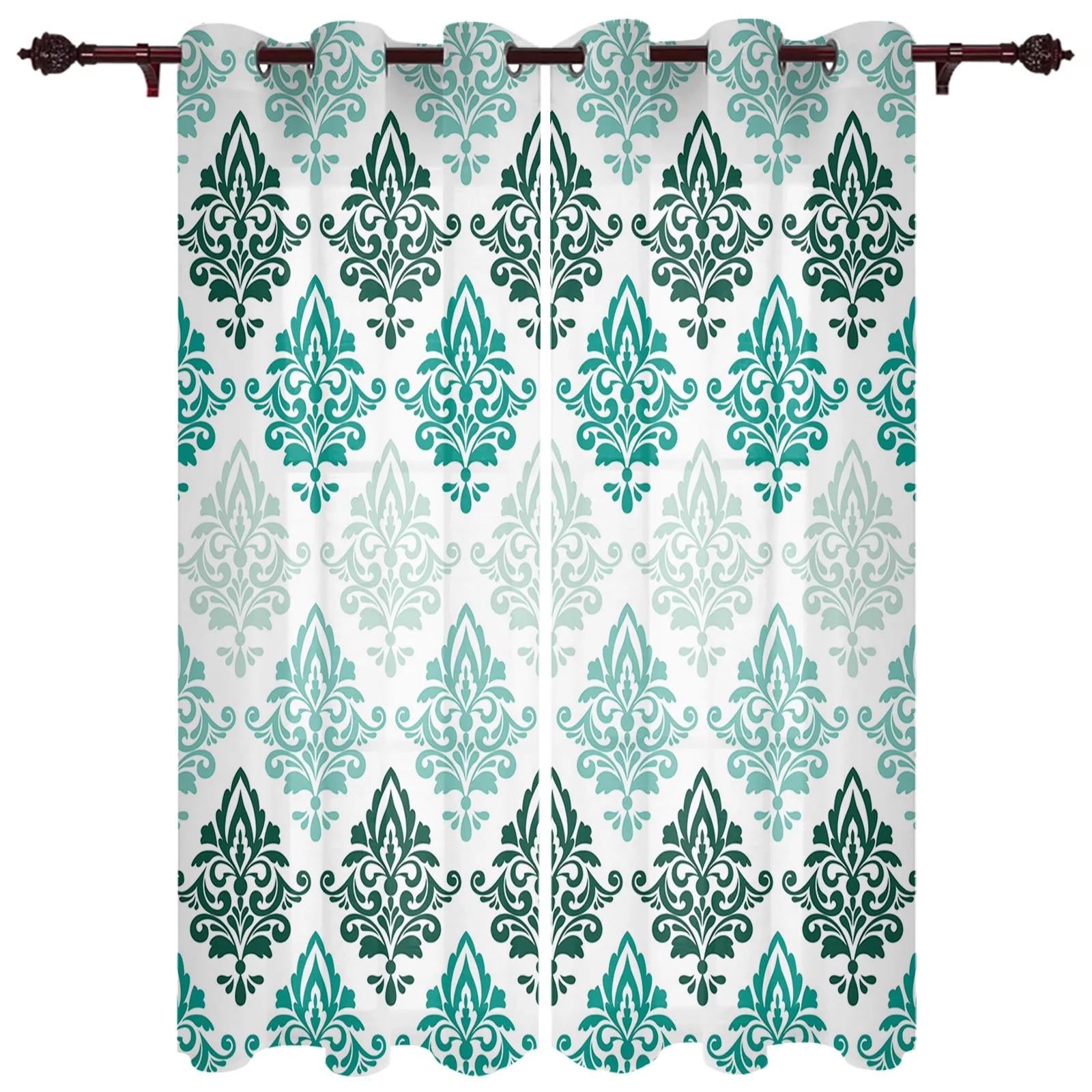 Luxurious Pattern Gradient Teal Window Treatments Curtains Living Room Window Curtain Modern Bedroom Kitchen Home Decor Drapes