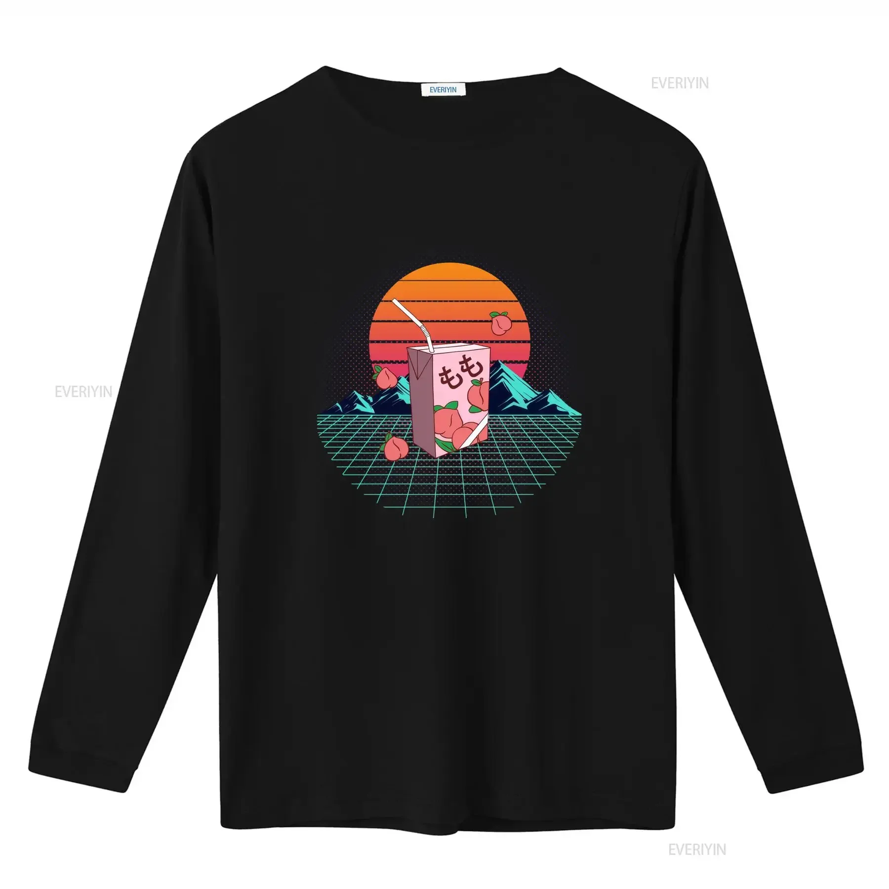 Vintage 90s Japanese Lo fi Vaporwave Aesthetic Men's T Shirt with Peach Juice Design vintage Washed graphic Stretched fashion