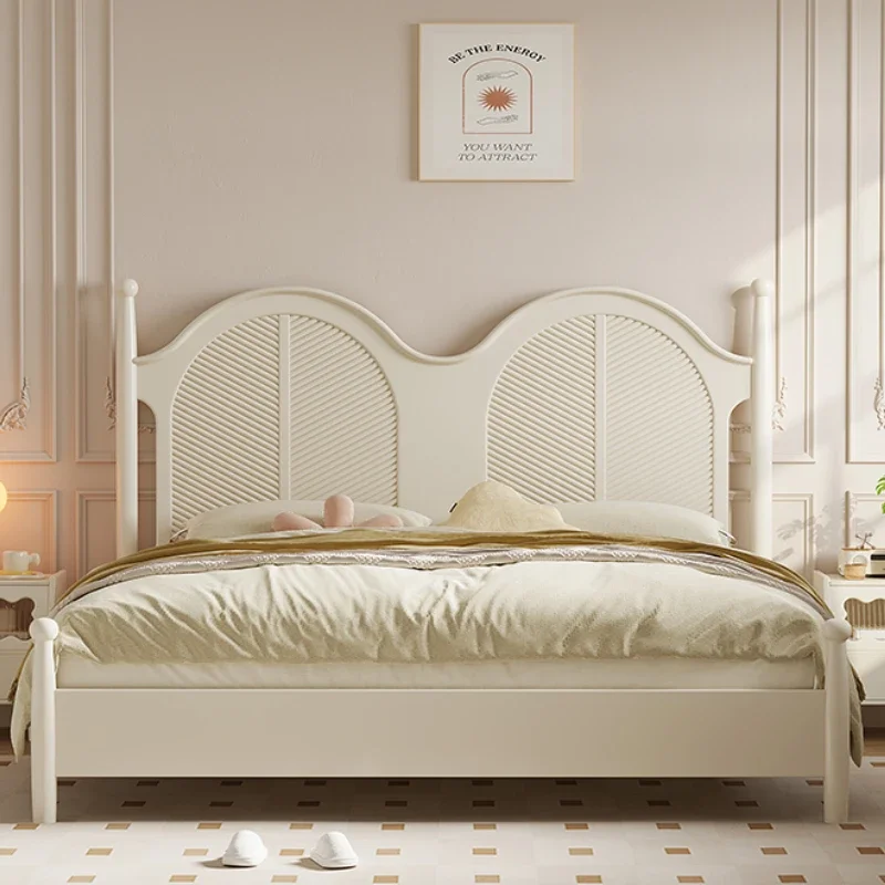 

Princess Aesthetics Bed Minimalist Design Solid Wood Classic Apartment Bed European Cream Modern Cama De Casal Bedroom Furniture