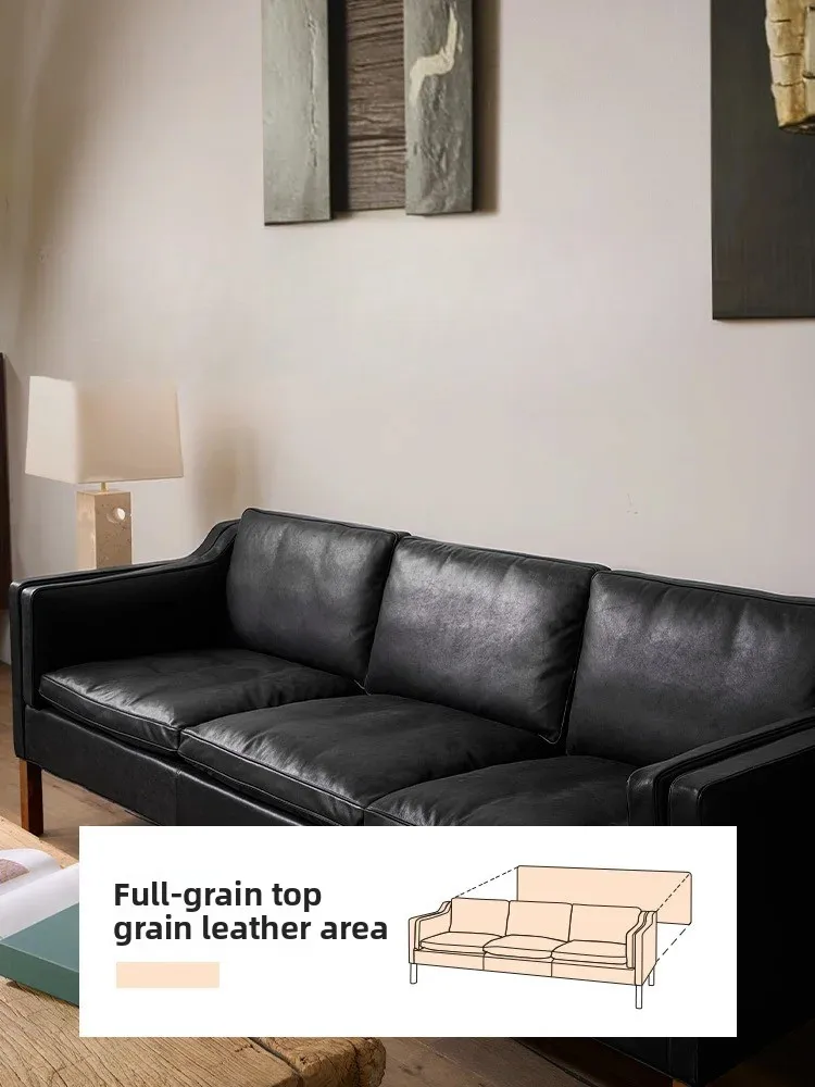 ZML Retro Sofa Minimalist Full Grain Straight Row Three-Seater Fabric
