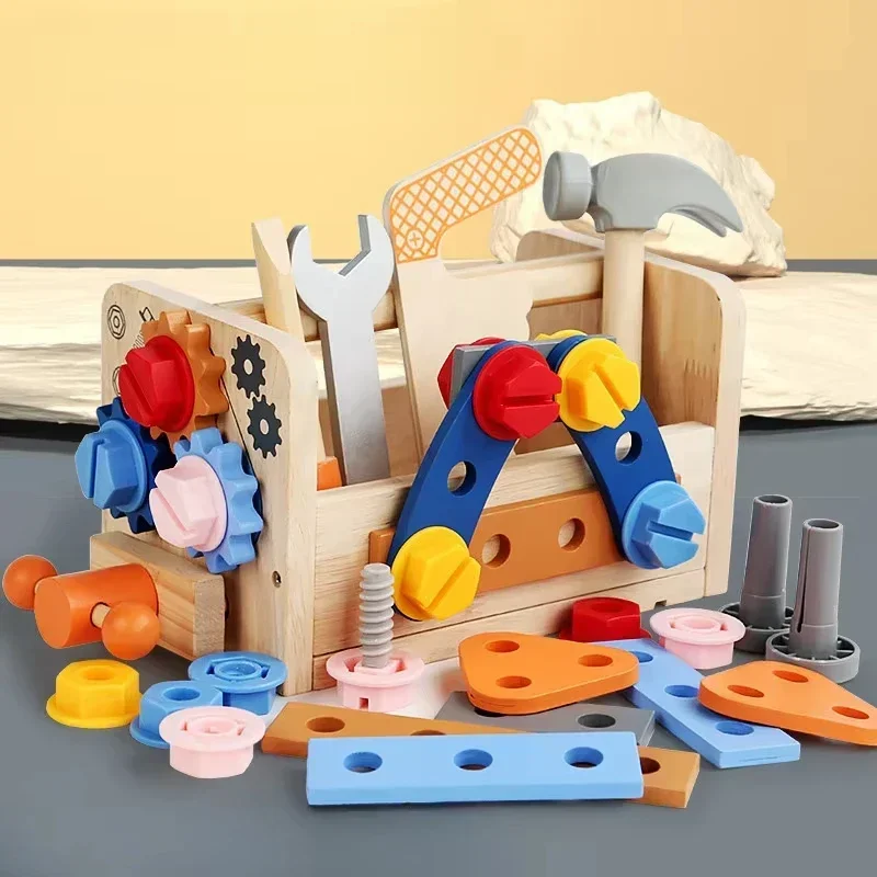 Boîte à outils en bois pour enfants, jeu de simulation, démontage d'écrou, assemblage de vis, réparation de simulation, outil de charpentier, jouets éducatifs Montessori