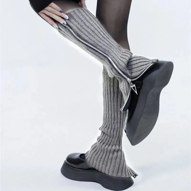 Lolita Knitted Leg Warmers Versatile Personalized Zipper Calf Socks Stacked Socks for Autumn and Winter Warmth Jk Legwarmers New