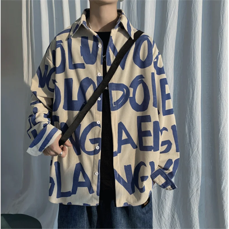 

Autumn Winter plus Size Corduroy irt Men's Long Sve Casual Korean Sle Fat Trendy irt Leisure Outerwear