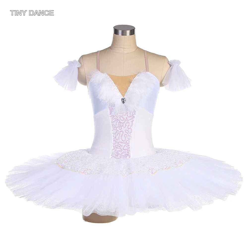 

Professional Ballet Dance Tutu with Nude V Neck Insert in Front Pancake Tutu Ballerina Dress Performce Costumes 2 Colors BLL491