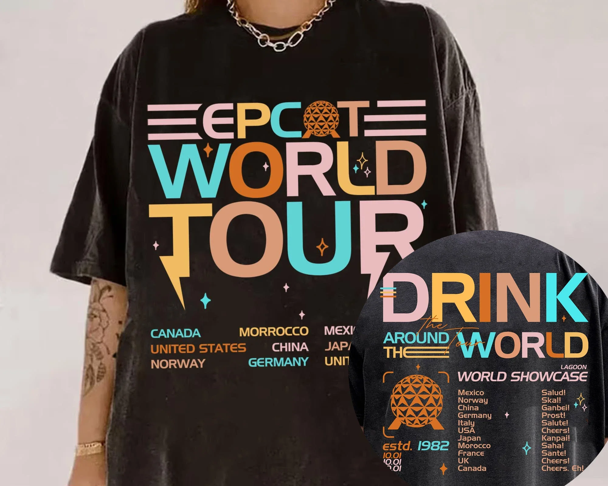 Epcot World Tour T-shirt Drink Around The World Retro Tee Cotton Women  Casual Tops Kid Girl Children Tee Summer Fashion