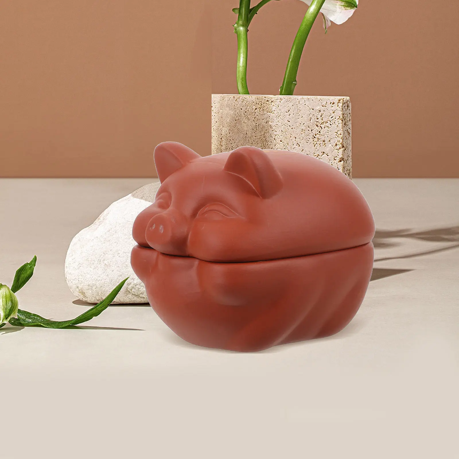 Olla de cerámica con forma de mini cerdo y tapa, ideal para sopa de cebolla francesa, verduras al vapor, caldo de pollo y cocción en horno.