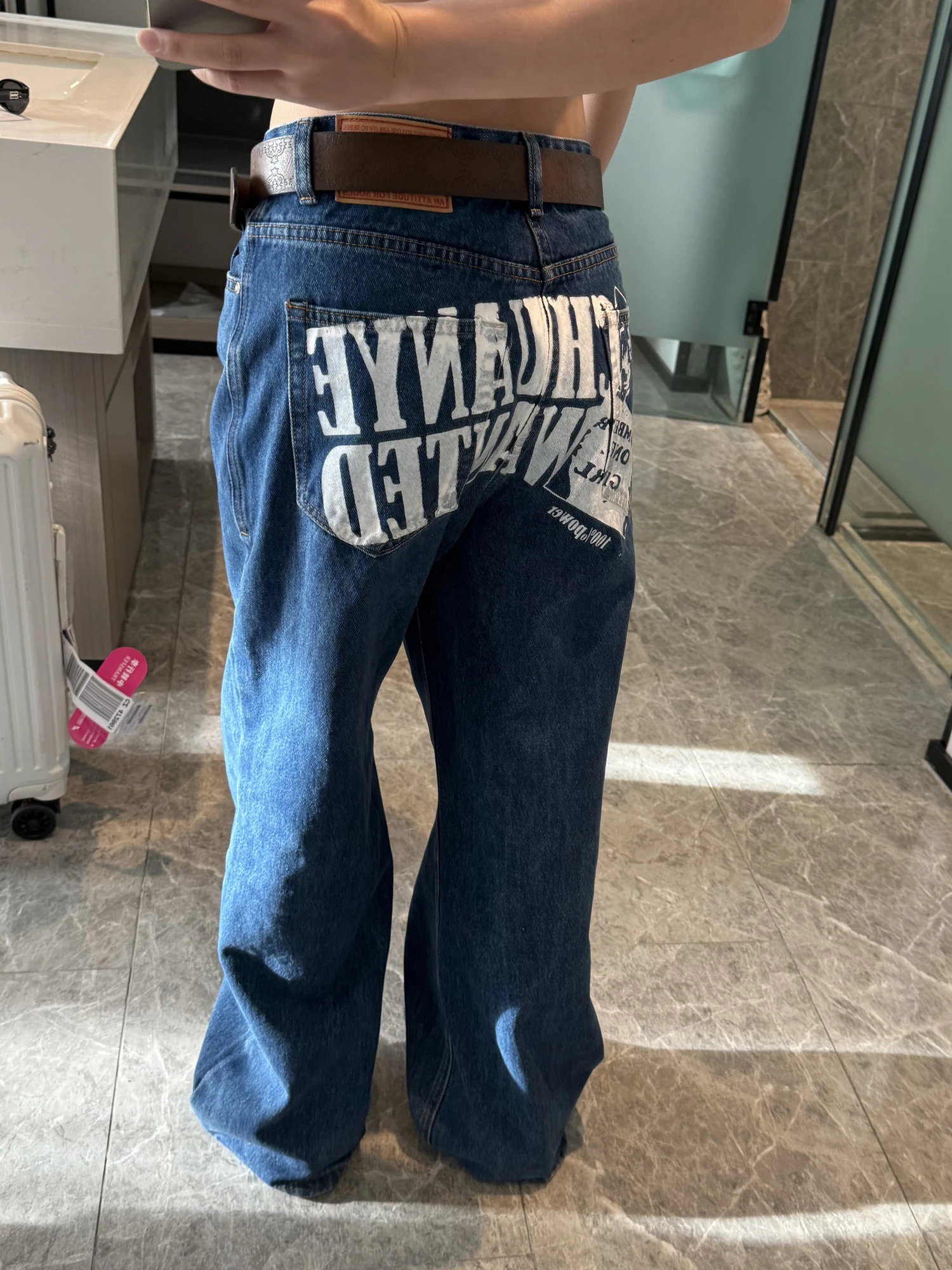 

Свободные прямые джинсы в винтажном стиле с принтом, джинсовые брюки с застежкой-молнией на талии, на все сезоны