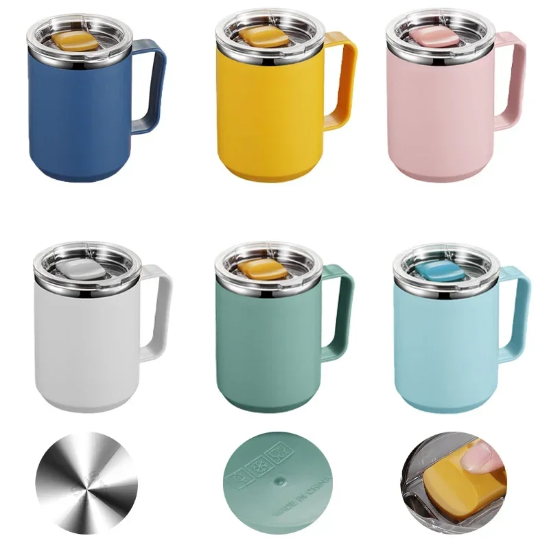 450ml Stainless Steel Heat Insulated Coffee Milk Mug Thermal Coffee Cup Double Wall  with Handle and Lid Travel Drinking Tumbler