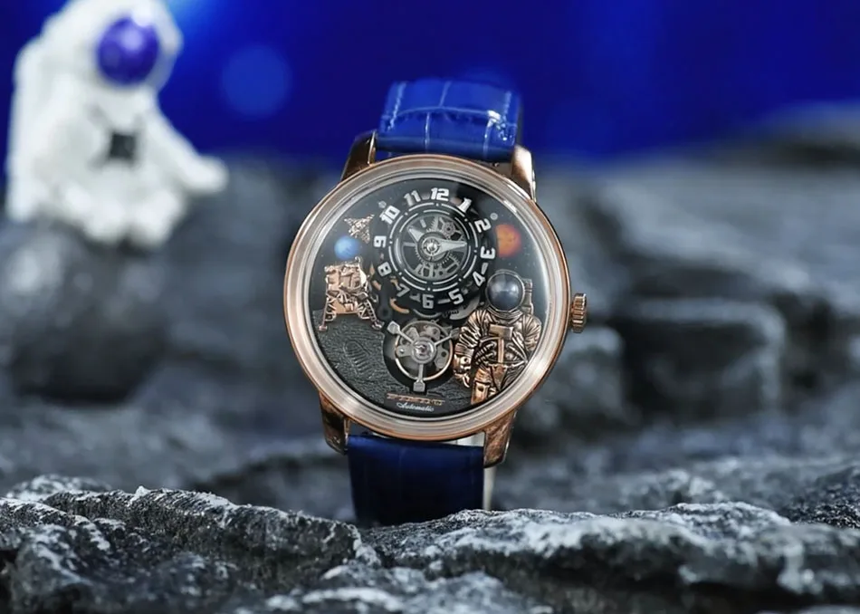 PINDU Uhr Männer Neue Space Serie Einzigartiges Design Dreidimensionale Zifferblatt Arabische Ziffern Leuchtende Saphir Mechanische Uhr W2101B – Detail 12