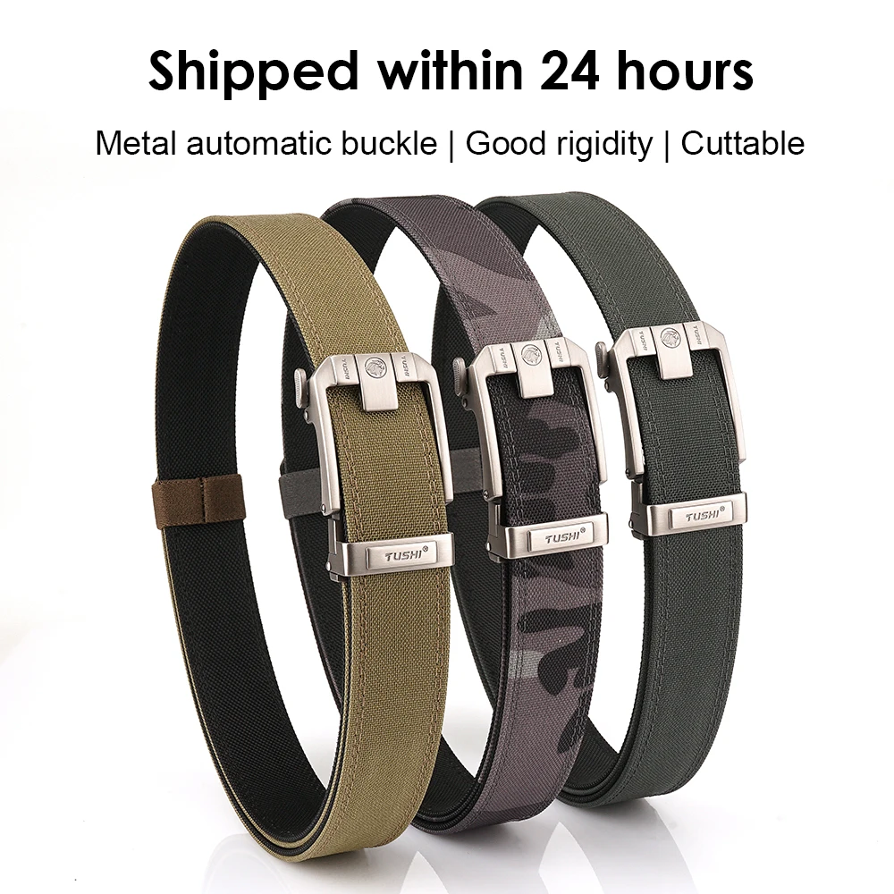 HSSEE New Hunting Tactical Belt Thick Genuine Nylon Rigid Military Belt Zinc Alloy Automatic Buckle Casual Belt for Men Girdle