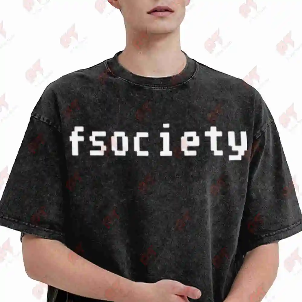 Fsociety Mr Robot Evil Corp Tv Show Vintage Washed Tee Pure Cotton T-Shirt
