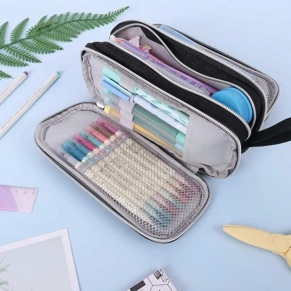 Estuche de lona con compartimentos para bolígrafos, estuche de lápices duradero, estuche de lápices minimalista, diseño elegante con cremallera, bolsa de almacenamiento de capacidad