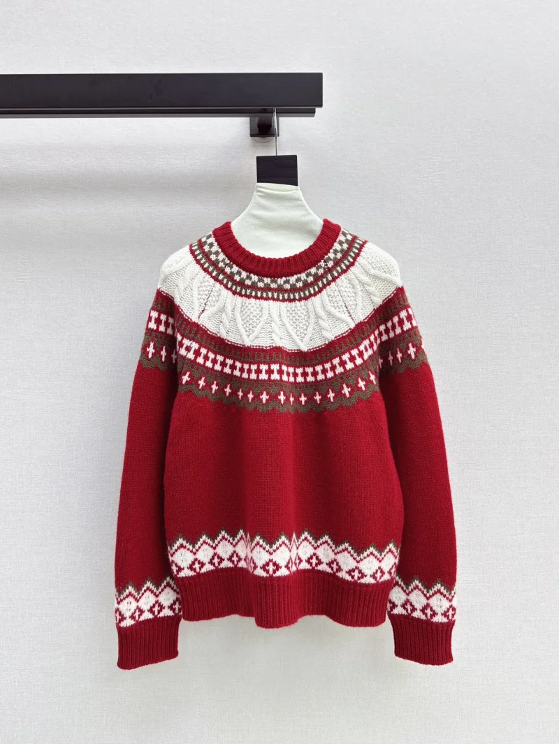 2025 Early Spring New Women's Sweater Fashion Exquisite Long Sleeve Celebration Retro Jacquard Wool Knitted Hoodie Top Versatile