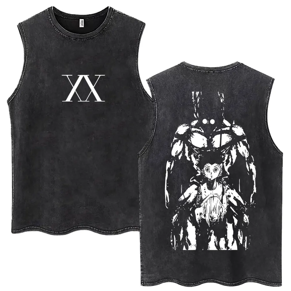 Washed Anime Hunter X Hunter GON·FREECSS Tank Tops Men Women Fashion Vintage Sleeveless T Shirt Cotton Casual Oversized Vests