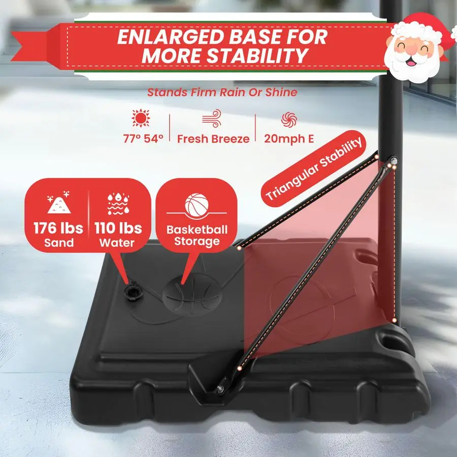 Basketball Hoop Outdoor Adjustable 10ft, Portable Pool Basketball Goal System, 44 Shatterproof Backboard amp Larger Base in Back