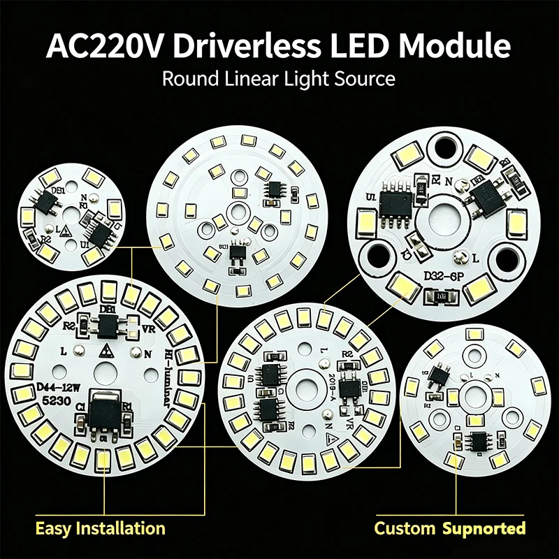 10-30PCS 2835 SMD LED Light Source Board 220V Driver-free 3W 5W 7W 9W 12W 18W Cold Warm White Linear Board for Downlight Repair