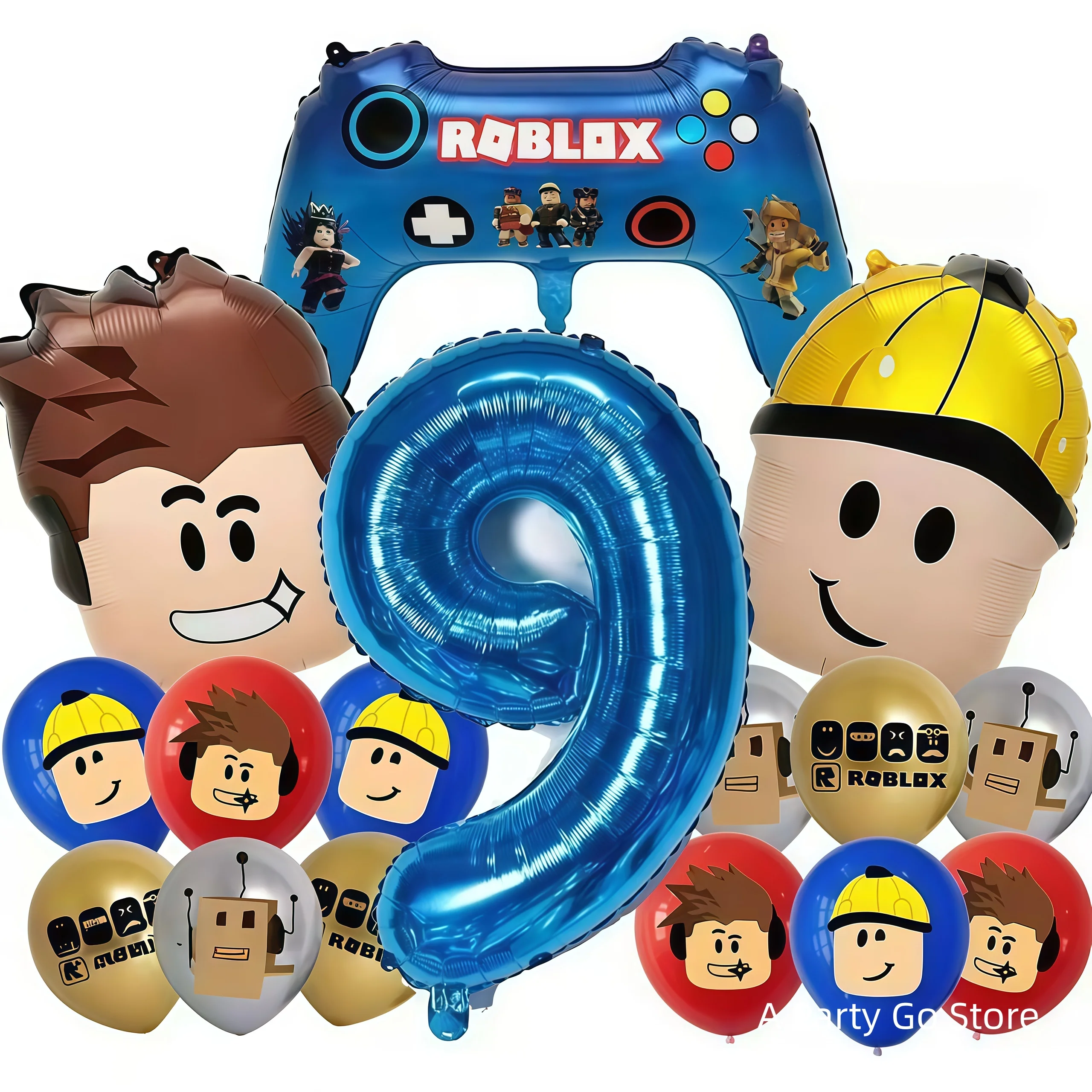 Roblox ballonnen, Roblox thema ballonnen voor jongens, cartoonvormige, dubbelzijdige verjaardagsdecoraties, happy birthday decoratie
