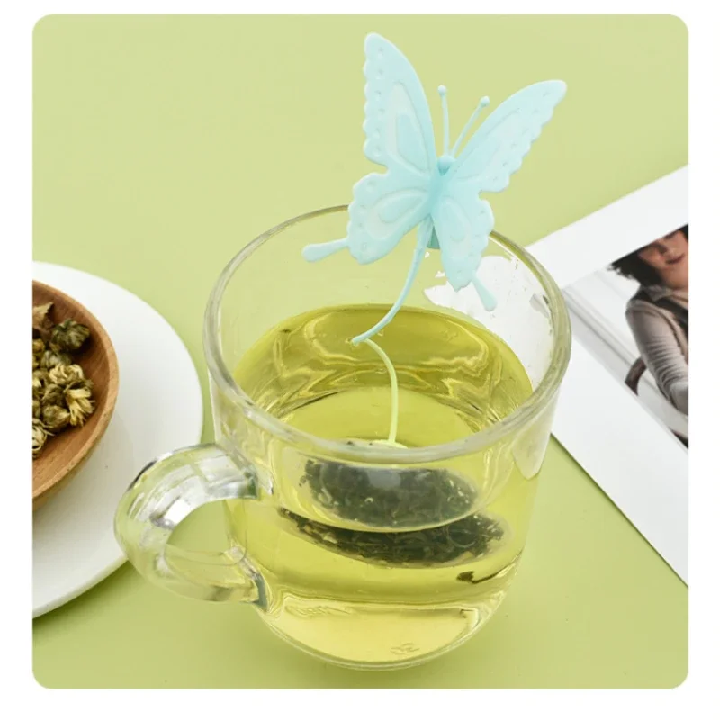 Tea Leaf Infuser Silicone Funny Creative Reusable Butterfly Tea Bag Filter Holder with String Tea Strainer for Mug Bottle Kettle