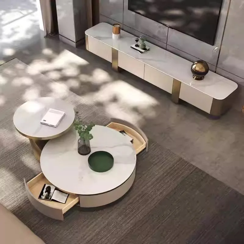 Stolik Kawowy Okrągły Organizer Szuflada Glam Trendy Minimalistyczny Stolik do Herbaty i Kawy Salon Nowoczesny Stolik Basse Luksusowe Meble