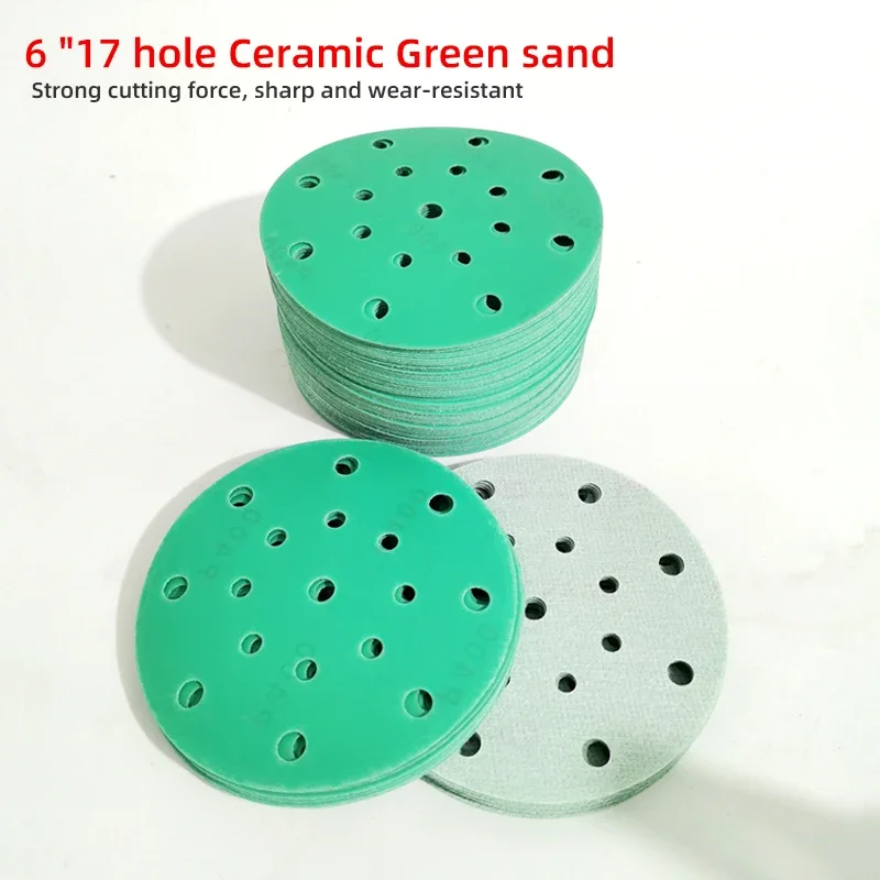 Carta abrasiva a secco per auto 6 "17 fori floccaggio disco da 150MM levigatura senza polvere in velluto verde posteriore adatta per FESTOOL P80 120 400