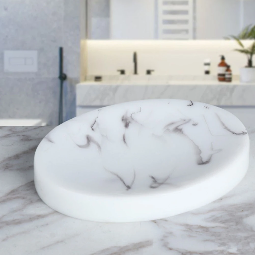 

Marble Soap Dish White Resin Self Draining Holder for Bathroom Shower Pedestal Dishes Travel Soap Tray Container