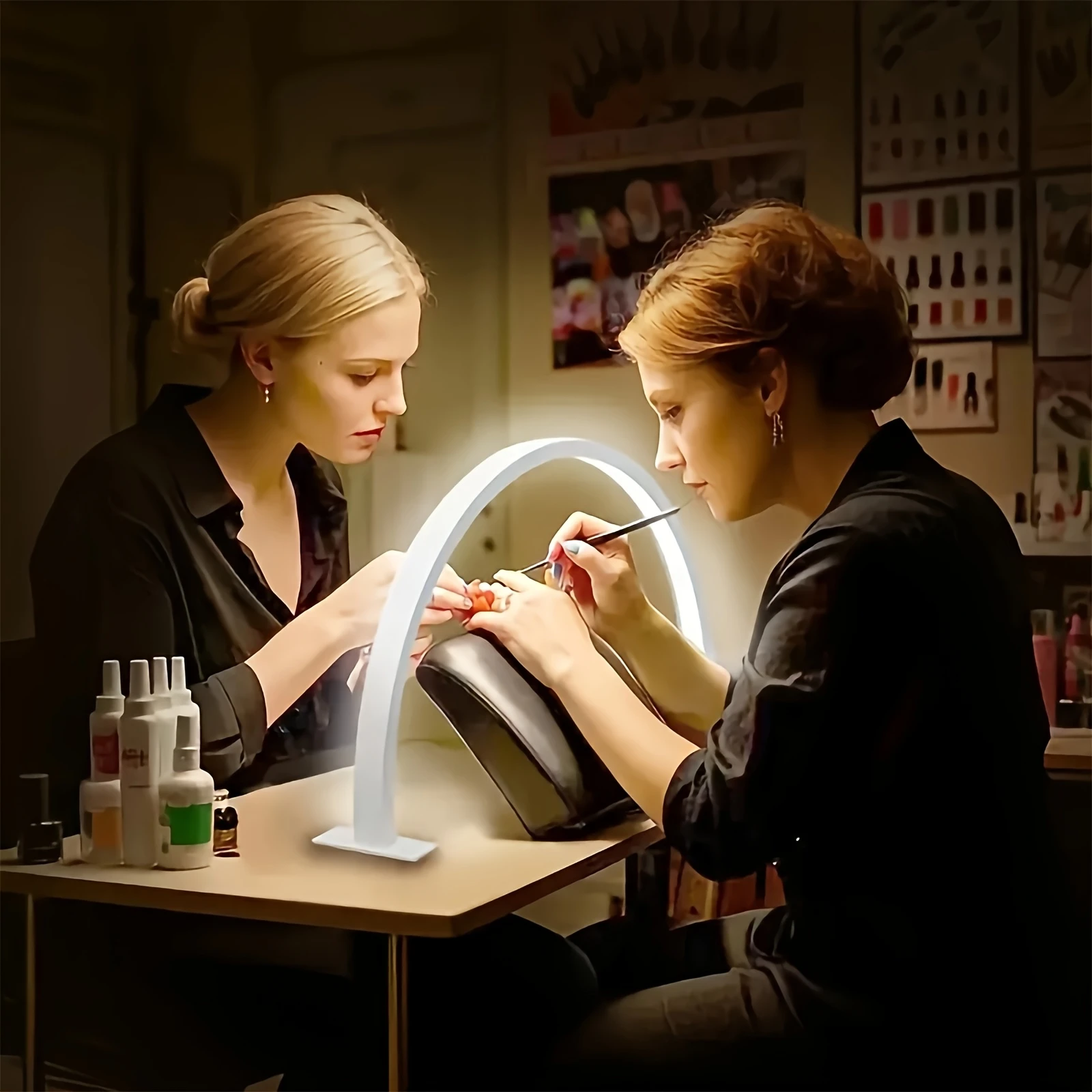 LED Desktop Beauty Lamp 3 Adjustable Color USB Powered Portability White Crescent Moon LED Manicure Desk Lamp  Metal Table Lamp