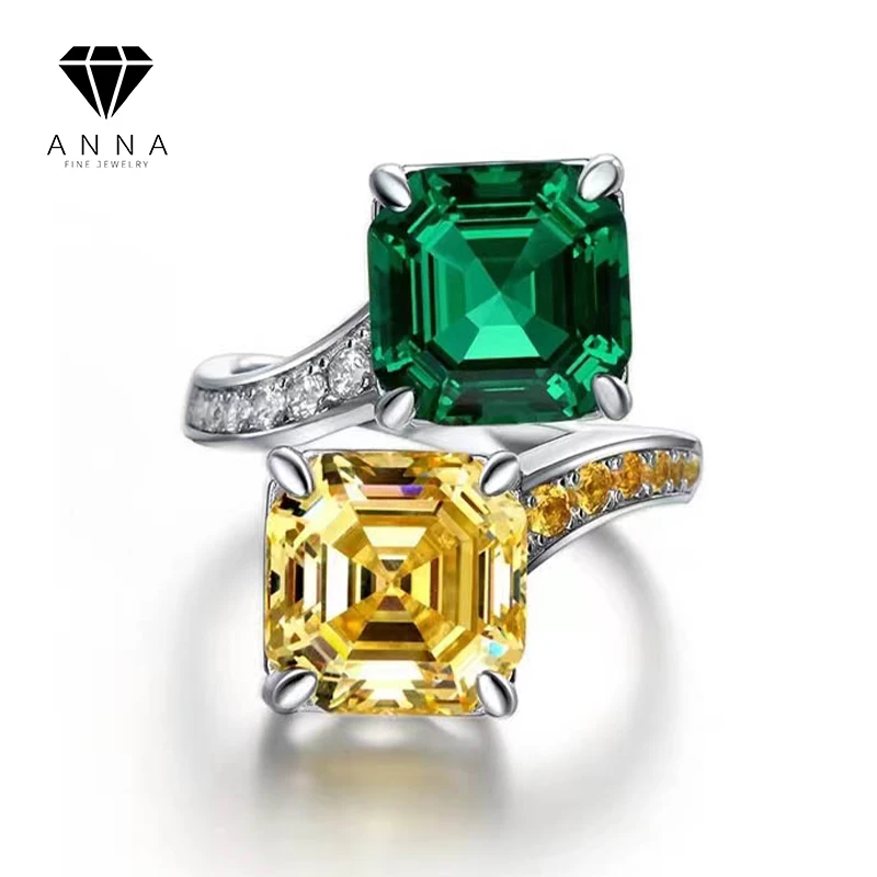 

Flashing Topaz Emerald Ring For Women 925 Sterling Silver Cubic Zirconia Diamond Princess Romantic Wedding Dinner Fine Jewelry