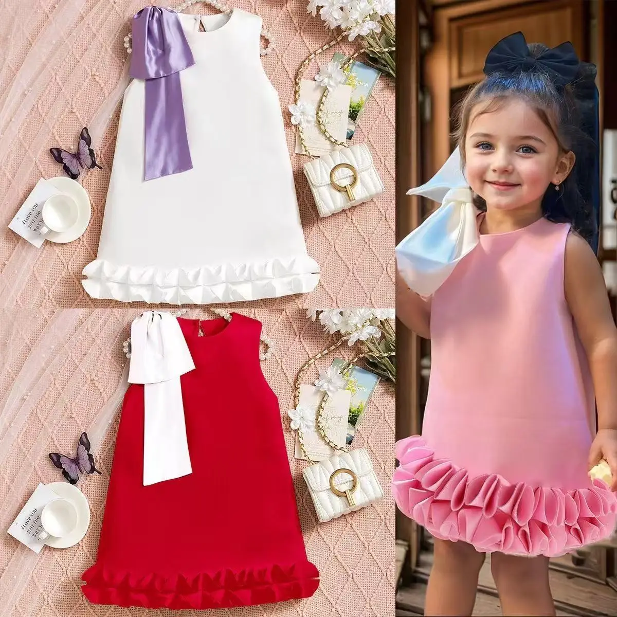 

1-5 Years Girls Pink Tulle Dress With 3D Skirt for Party Birthday Performance Elegant Formal 90-130cm