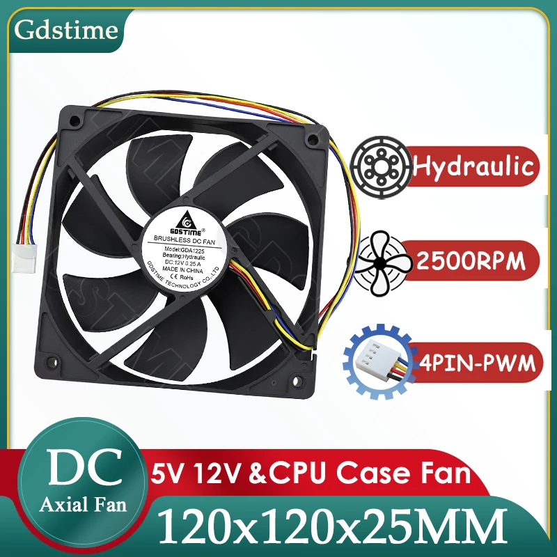 GDSTIME 12025 ファン 12V PWMファン 120MM*25MM CPUシャーシファン 12CM 4PINクーラー 5V USB PCコンピューターケース冷却ファン 調整可能速度