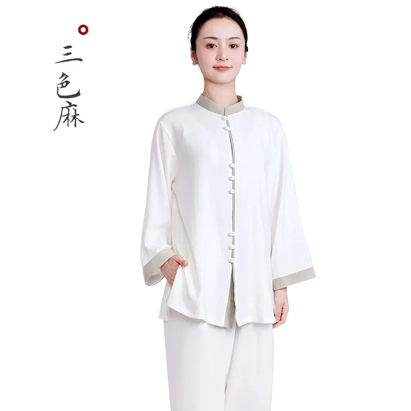 Martial Arts Tai Ji Suit Women's  Improved Cotton Linen Exercise Clothing Summer Spring and Autumn Eight-Section Brocade