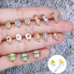 1PC Lovely Creative Food Avocado Egg Hamburger Bacon Stainless Steel Stud Earrings For Women Tragus Piercing Jewelry