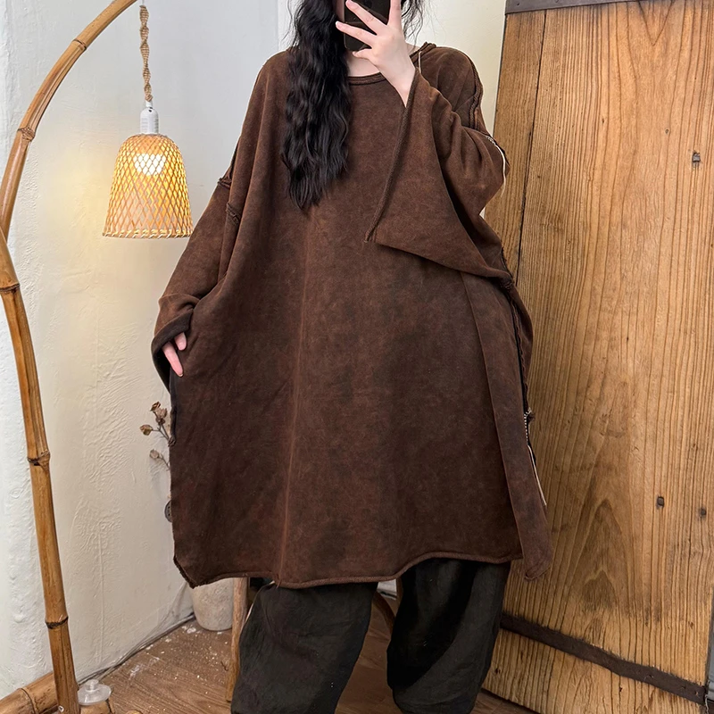 

2025 New Arrival Autumn/winter Women Loose Casual High Quality Cotton Long Sleeve T-shirt Arts Style O-neck Long Tops Tees H190