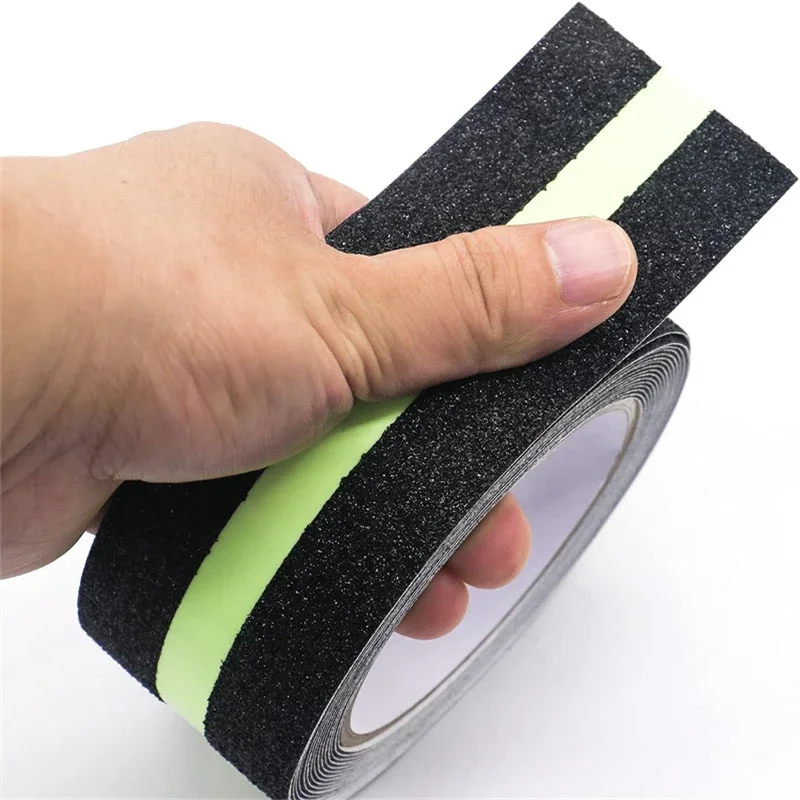 5CM x 5M Anti Slip Traction Tape With Glow in Dark Green Stripe Friction Abrasive Adhesive For Stair Tread Step Indoor Outdoor