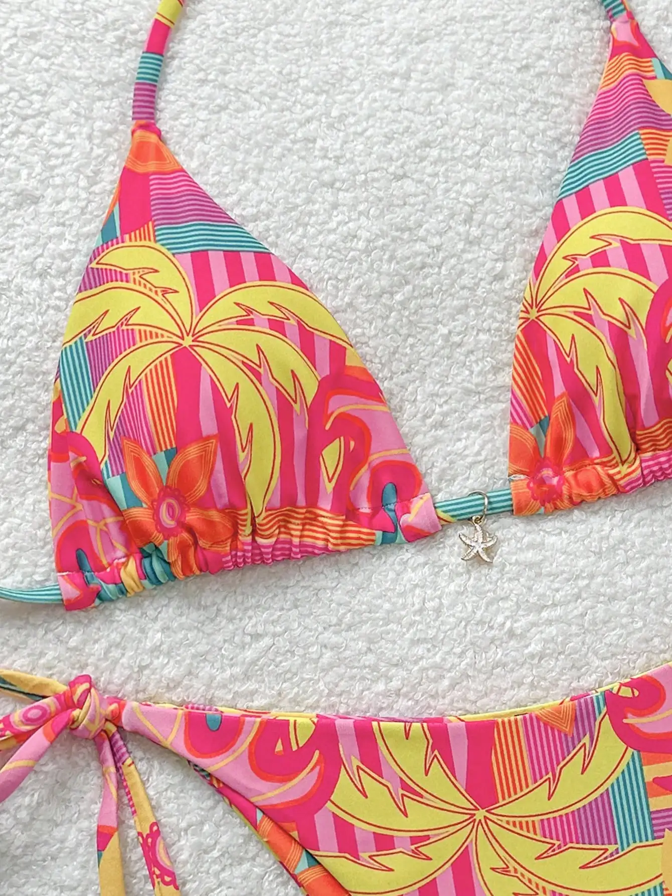 

Женский разноцветный купальник с принтом и завязками спереди для пляжного отдыха