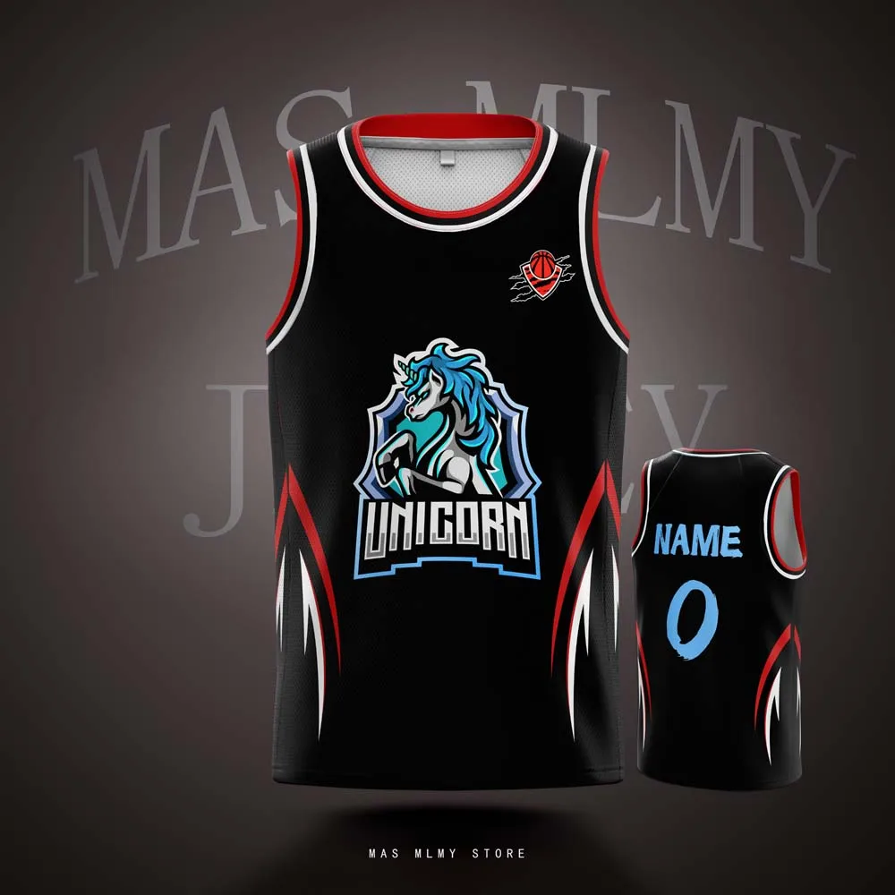 

Customized Team Basketball Jerseys Unicorn Digital Printed For Kids Youth and Adult Personalized Name Number Mesh Sports Shirts