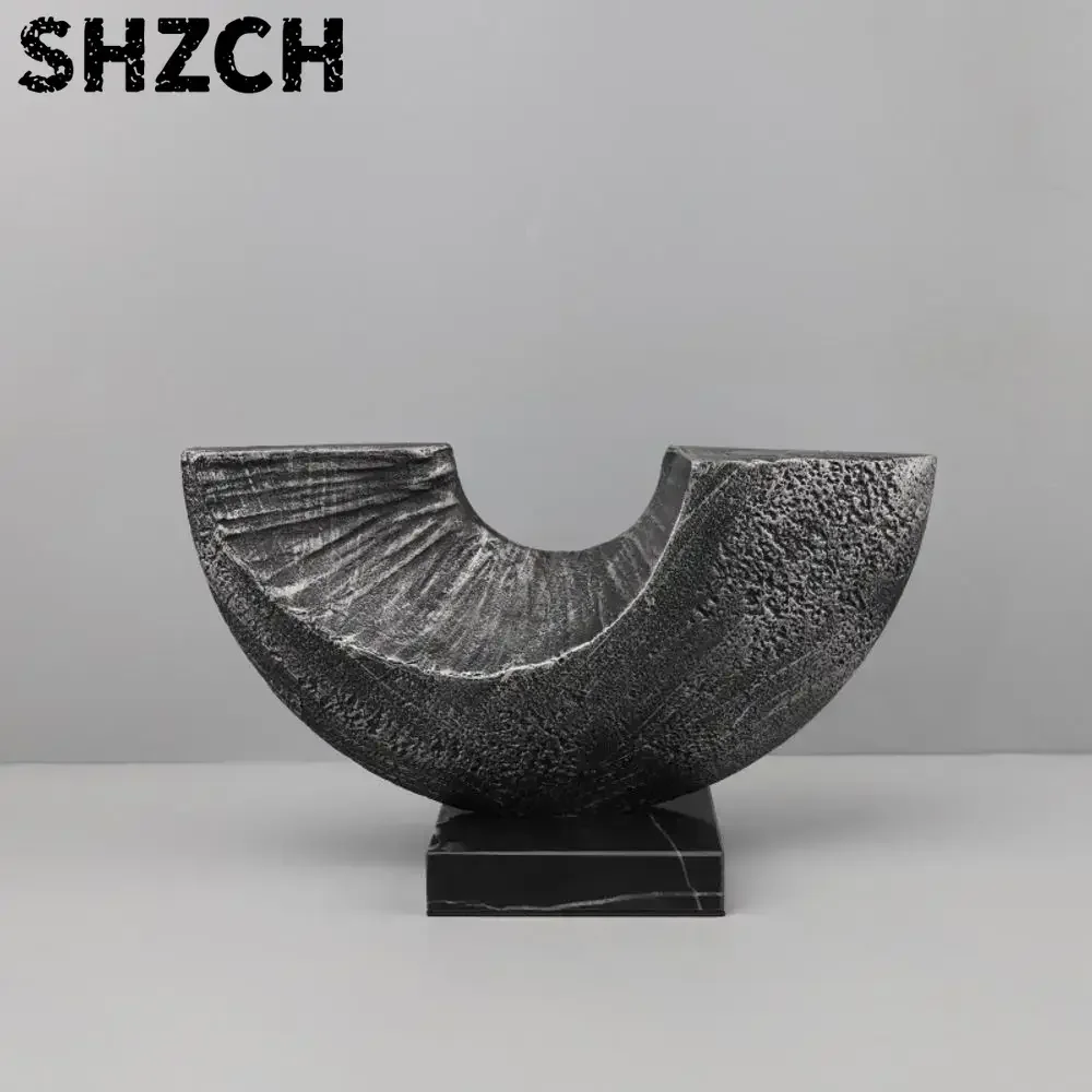 Nordic Creative Metal Marble Half Moon Sculpture Modern Crescent Statue Tabletop Decor Ornament for Living Room TV Stand
