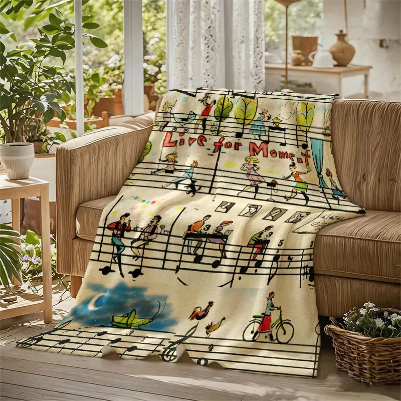 Music Note Life Sketch Flannel Blanket Perfect for Sofa Office Bed Travel Sleep Read Relax Camping Four Season Use