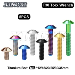 Xingxi  5pcs Titanium Ti M6 X 12 15 20 25 30 35mm Button Torx Head Bolt Screw For Bicycle Motorcycle Part