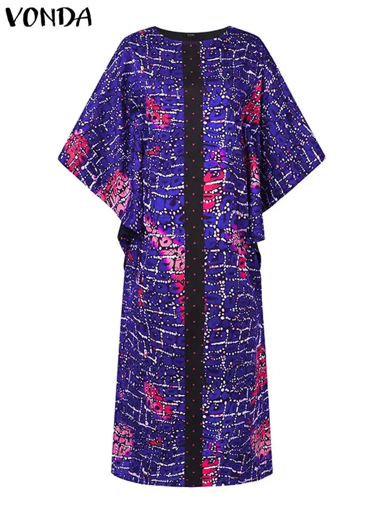 Plus Size 5XL VONDA Elegant Maxi Dress 2024 Autumn Bat-wing Sleeve Long Dress Vintage Printed Party Vestidos Casual Loose Robe