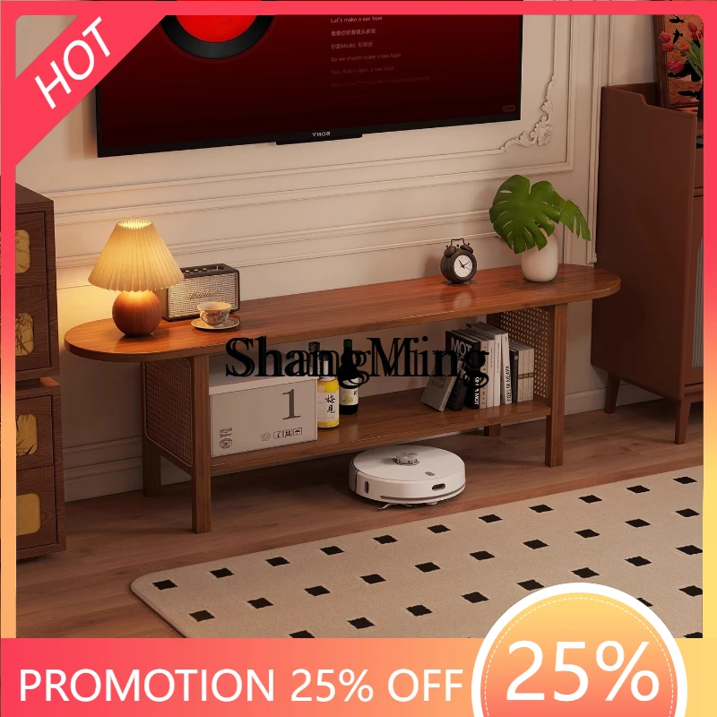 

SM medieval TV cabinet rattan-woven floor-to-ceiling narrow cabinet small apartment household simple storage table