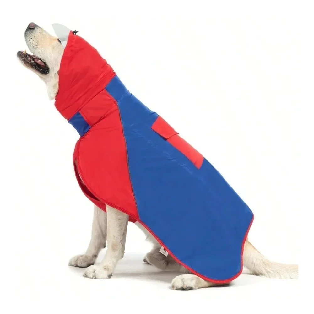 

Регулируемый дождевик для собак: водонепроницаемый, ветрозащитный, со светоотражающими полосами, прозрачным капюшоном, красно-синий, размер L