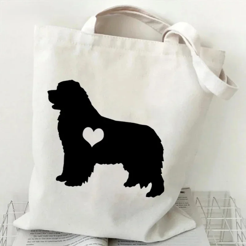 

Love Dog Printed Shoulder Bag Women Men Harajuku Shopping Bags Teen Cartoon Canvas Portable Animal Tote Bag Ladies Cute Handbag