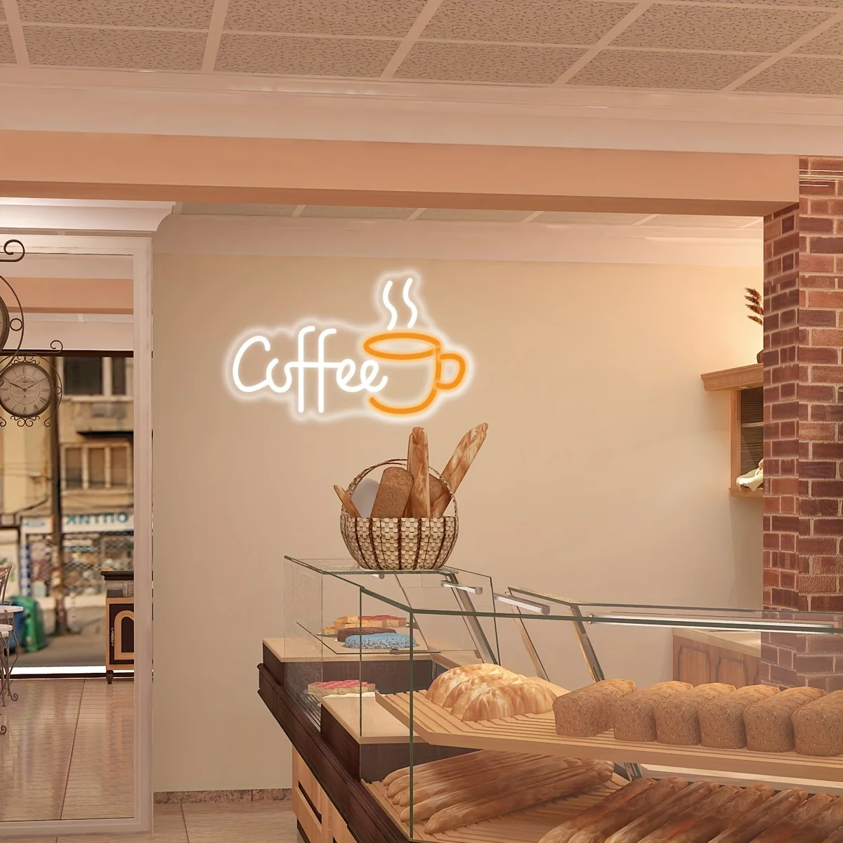 Coffee Neon Sign Love Letter with Cup LED Wall Neon Art Signboard for Coffee Shop Kitchen Restaurant Bar Decoration USB Powered