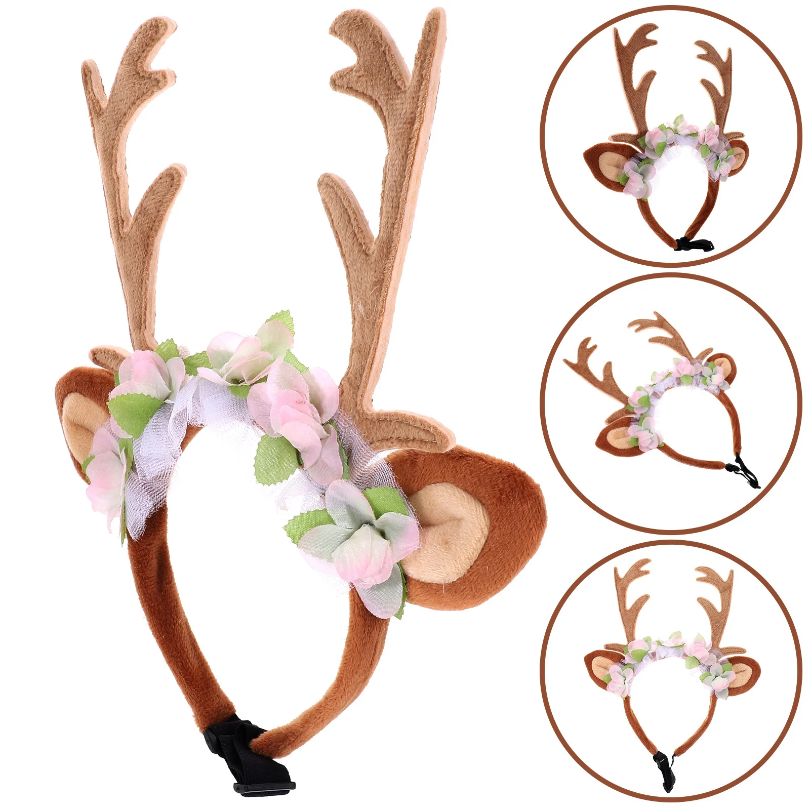 

Pet Christmas Deer Antler Headband Lightweight Safe Wool Yarn Headdress for Dog Cat Party Festival Costume Photo Prop