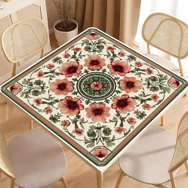 Square Mahjong Table Mat Lotus Water Lilies Gorgeous Flowers Anti slip Noise Reduction Game Mat Table Game Desktop Decoration